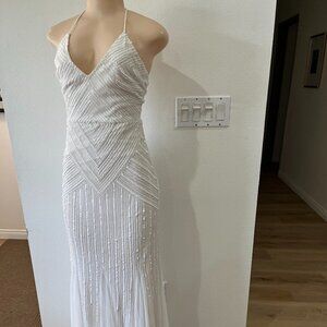 Lulus Sequin and Beaded Bridal Maxi Bridal Wedding Dress Backless X-Small